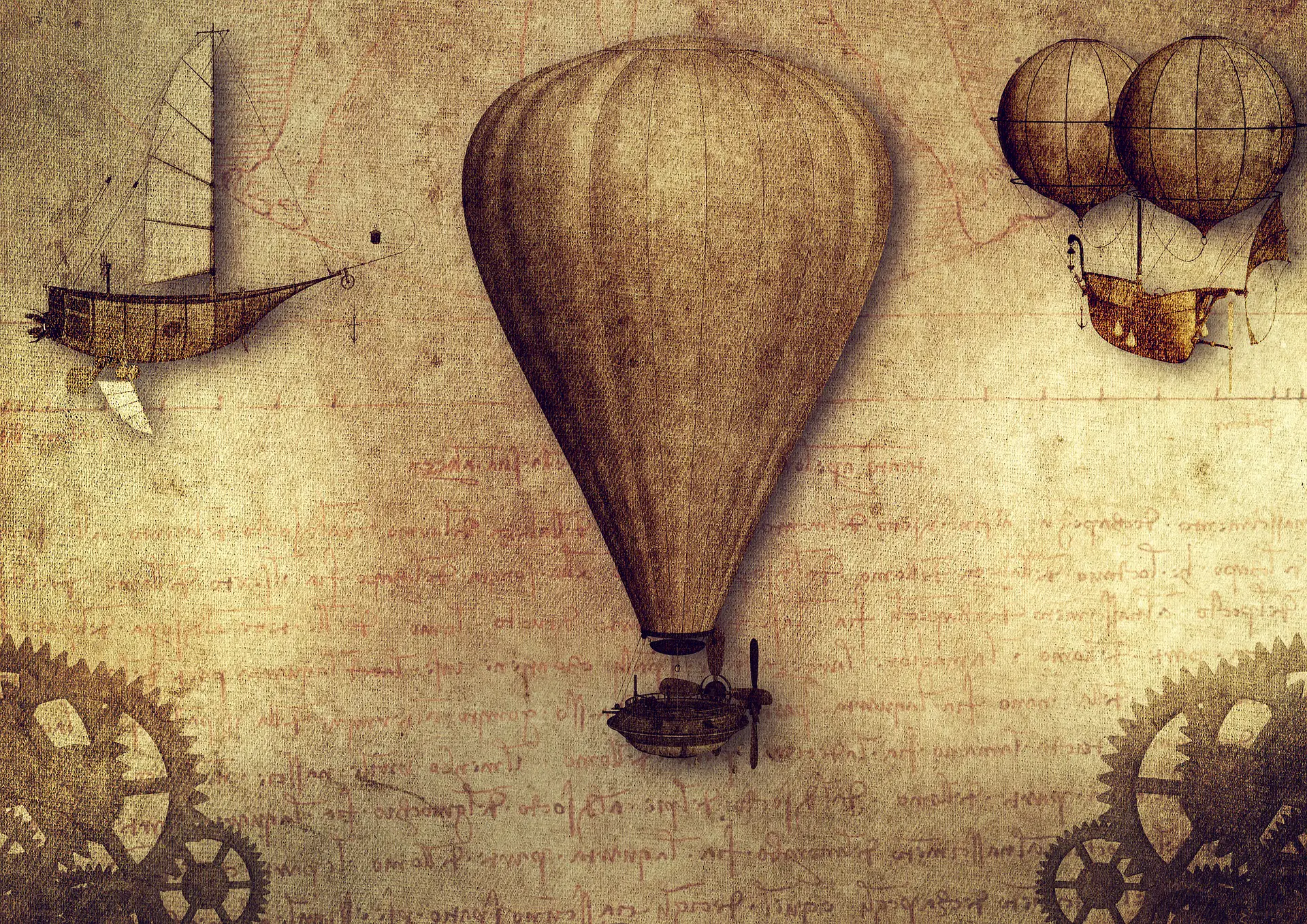 Eine Zeichnung von Leonardo da Vinci mit mehreren Entwürfen für Fluggeräte